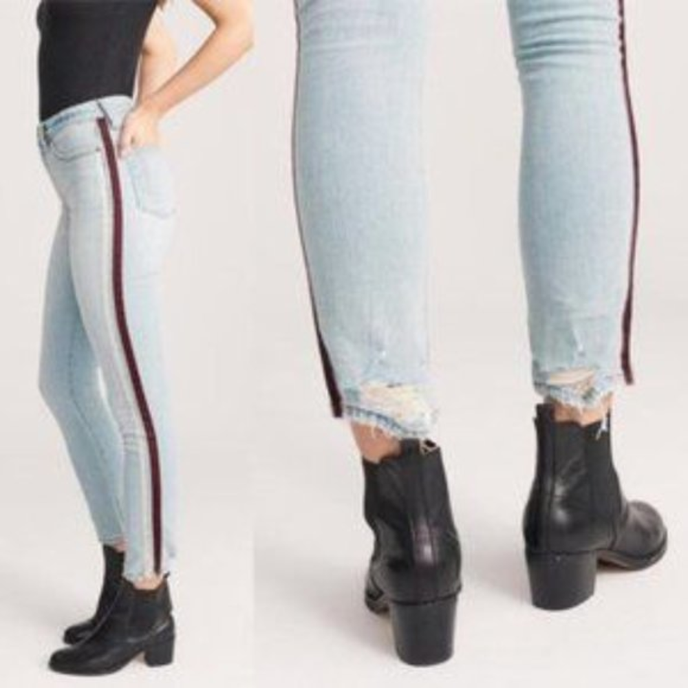 Abercrombie Simone Striped High Rise Slim‎ Light Wash Jeans